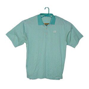 Peter Millar Mens Size XL Polo Shirt Mercerized Cotton Green Striped Patch HRF